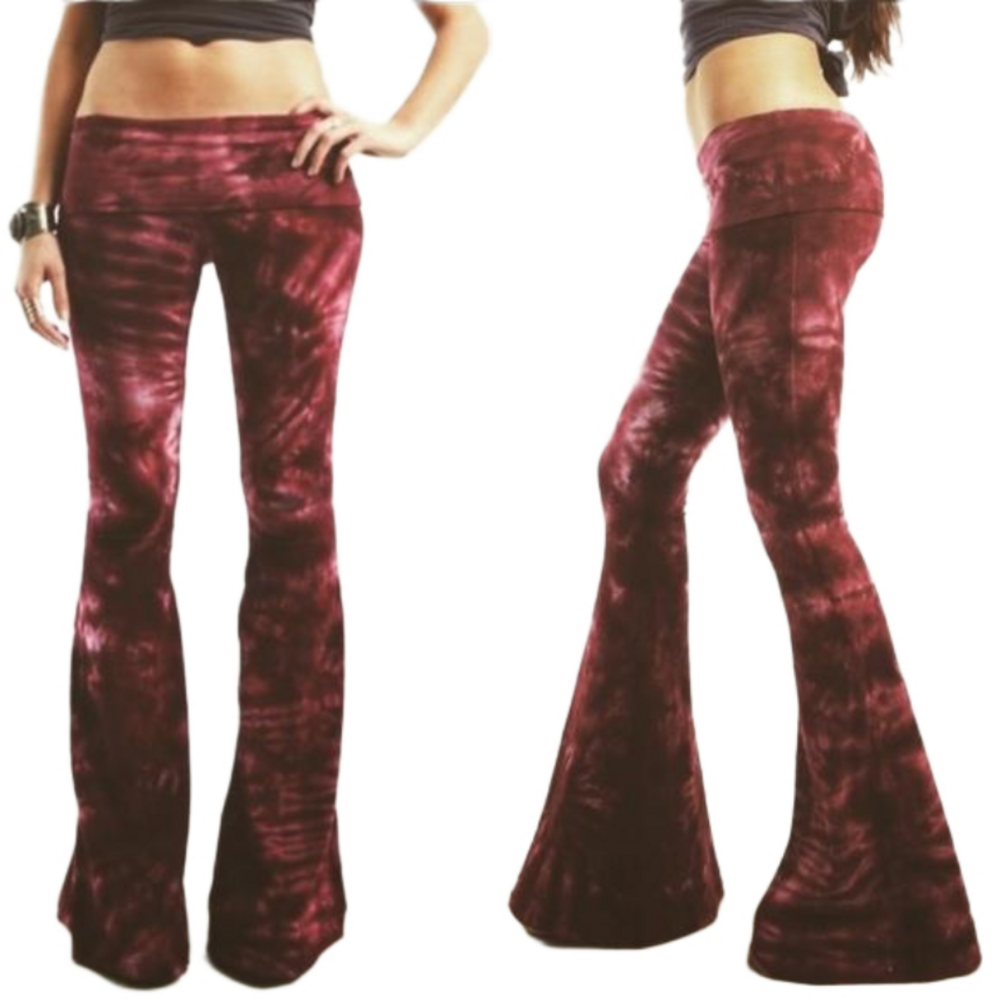 LONG LENGTH Tie Dye Bell Bottoms - Adjustable Waistband Yoga Flare Pants Flares